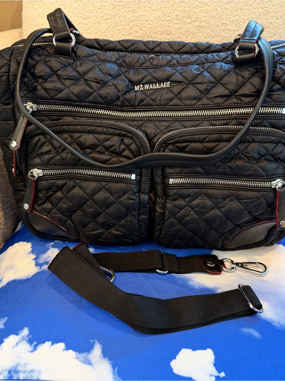 MZ Wallace Black Quilted Nylon Weekender Bag